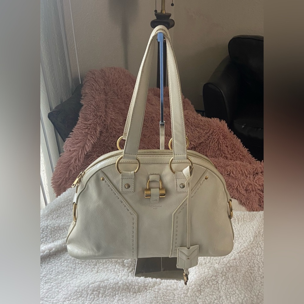Yves Saint Laurent Cream Leather Tote with Gold Hardware